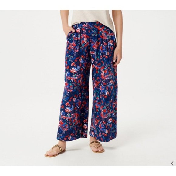 Cuddl Duds Pants - Cuddl Duds Flexwear Pants Blue Floral Print Wide Leg Pull On